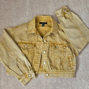 FOREVER 21 Cropped Gold Stonewashed Denim Jean Jacket Sz M